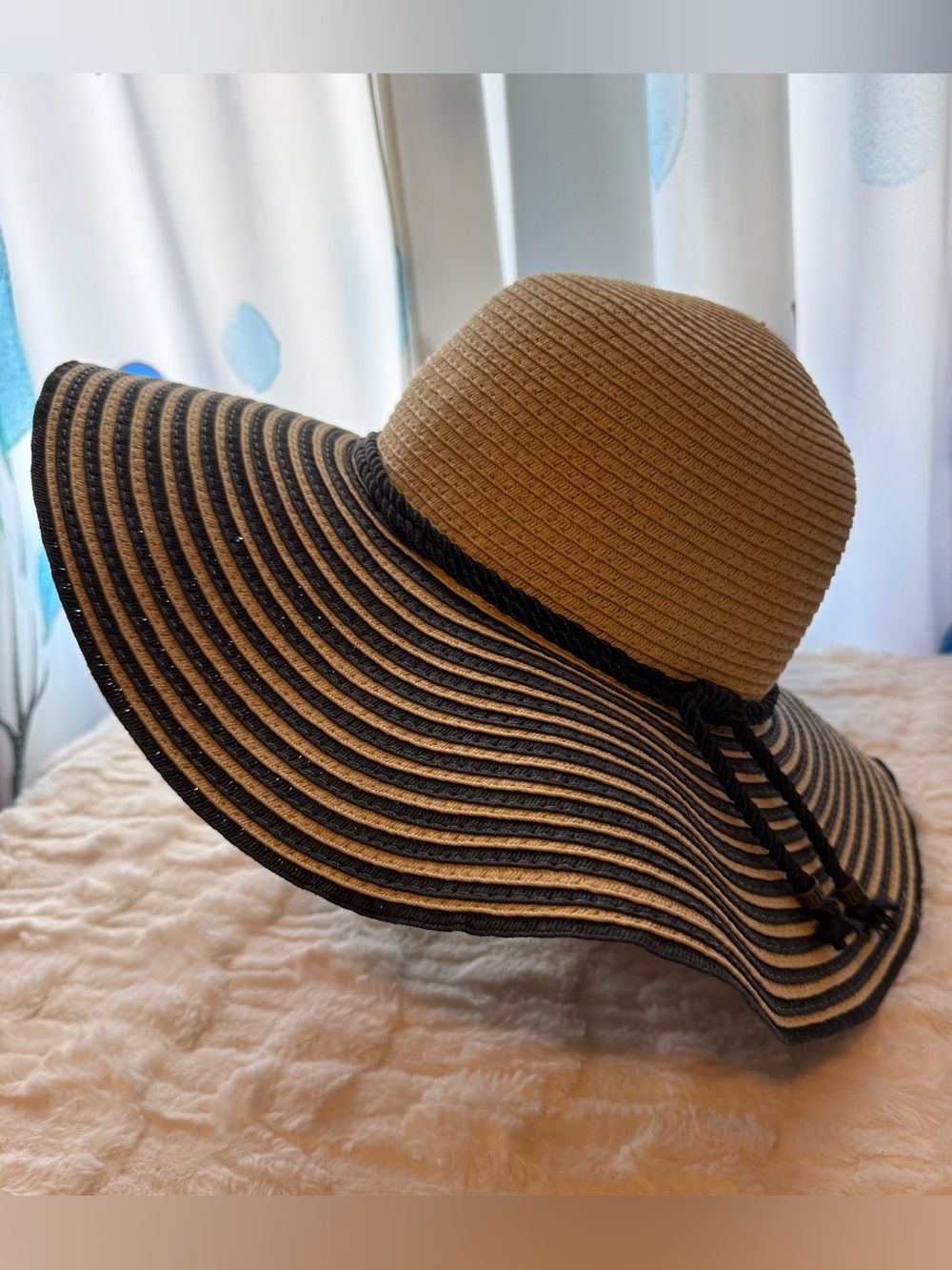 Element Wide Brim Straw Sun Hat Tan & Black Beach Resort Boho